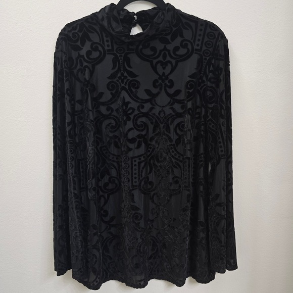 Cato Tops - Cato Black Burnout Velvet Damask Mock Neck Blouse Top Womens 14/16W Plus Size